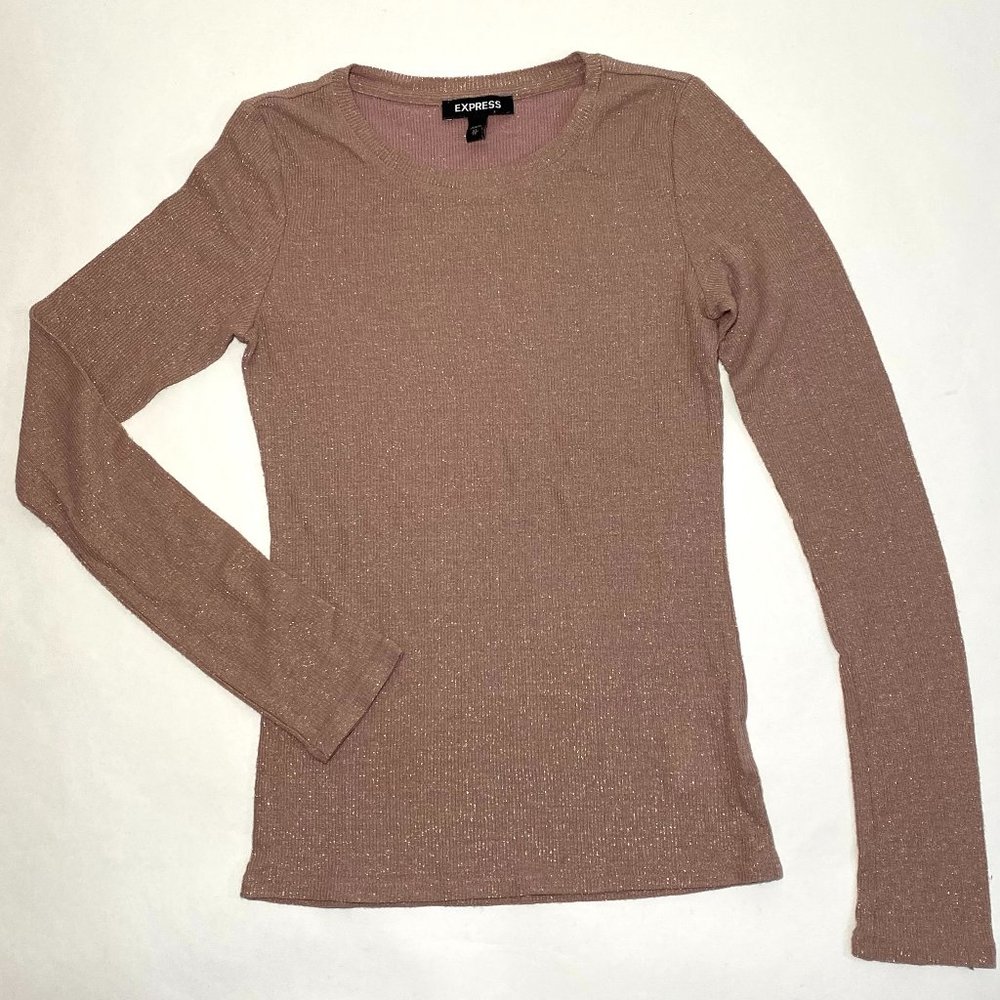 Express Pink Shimmer Crew Neck Long Sleeve Top Women's Size XS/TP
